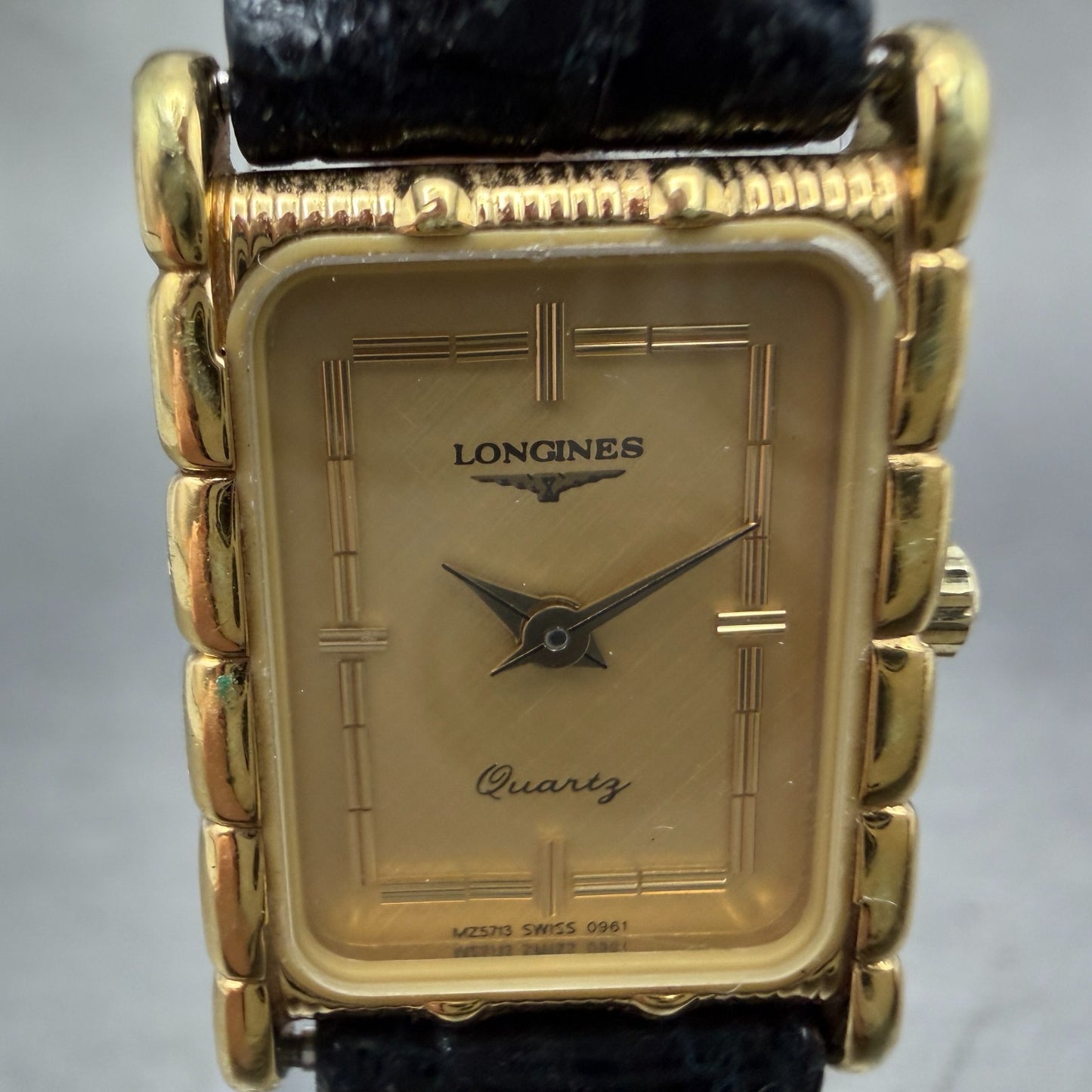 Longines Tank Watch Women 17mm Gold Dial Gold Tone Rectangle New Battery VTG1