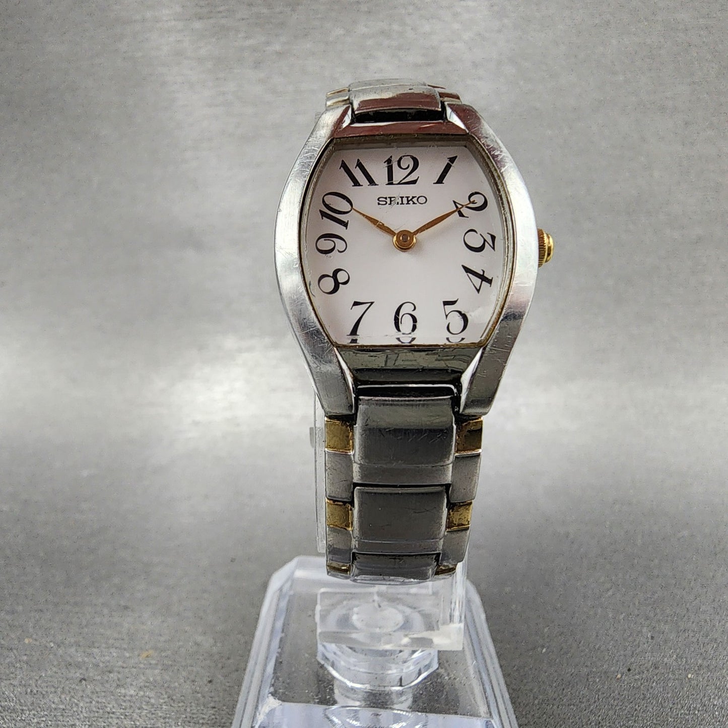 Seiko Watch Women 23mm White Dial Two Tone Tourneau 7N000AG0 New Battery5