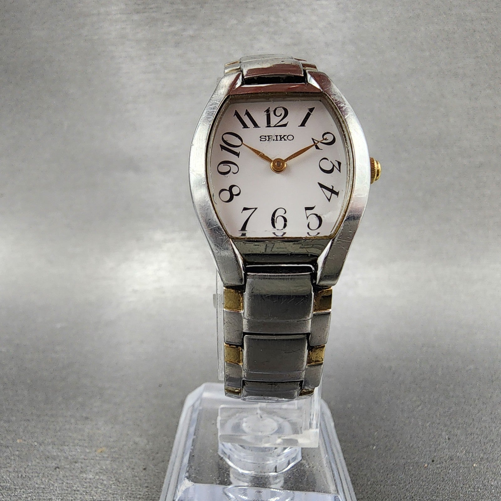 Seiko Watch Women 23mm White Dial Two Tone Tourneau 7N000AG0 New Battery5