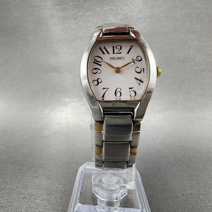 Seiko Watch Women 23mm White Dial Two Tone Tourneau 7N000AG0 New Battery5
