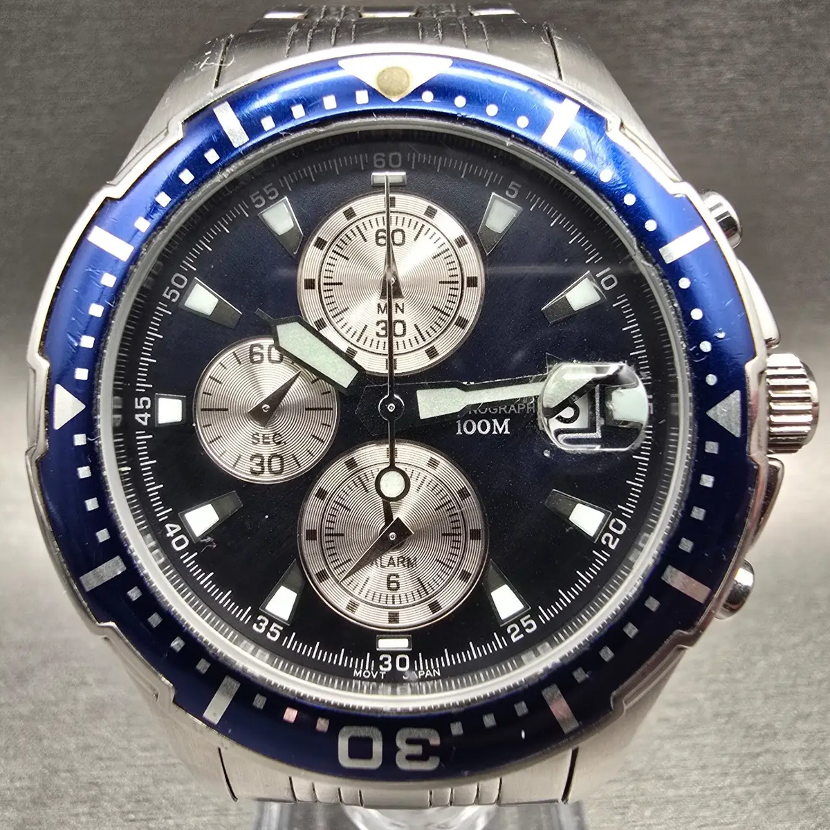 Pulsar Chronograph Dive Watch Men 43mm Blue Dial Two Tone Date YM62-X173 NewBat1