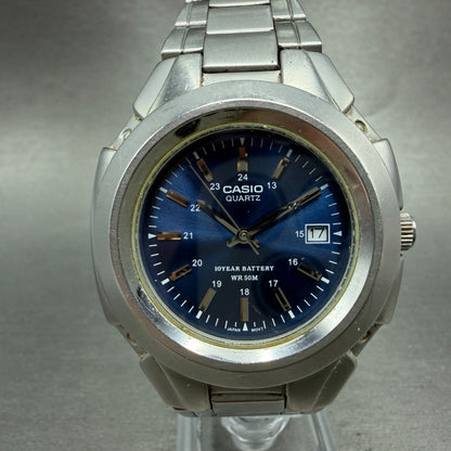 Casio MTP-3050 Watch Men 41mm Blue Dial Silver Tone Date Round New Battery MHY0