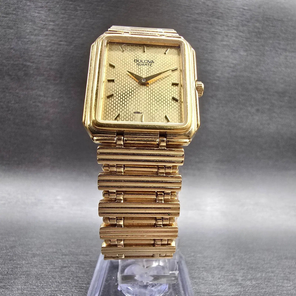 Bulova Tank Watch Men 24mm Gold Dial Gold Rectangle 92M99 New Battery VTG5