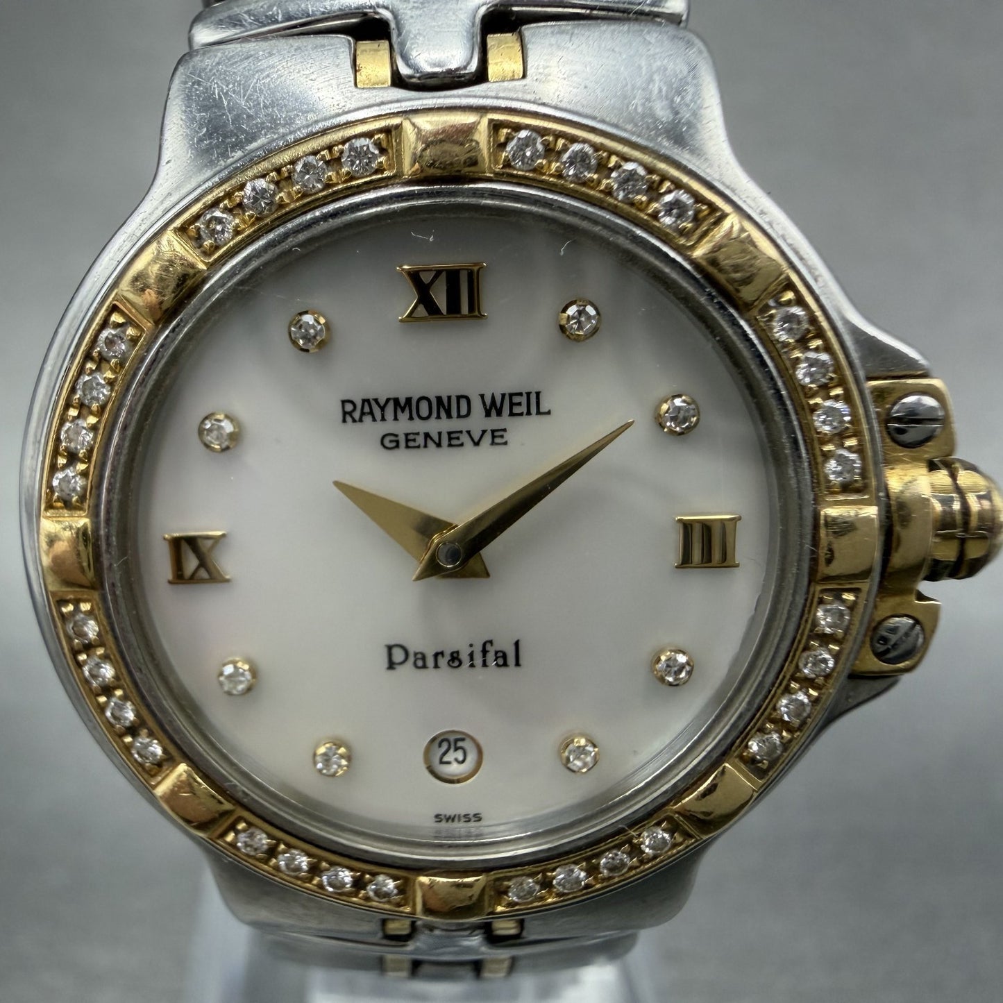 Raymond Weil Parsifal Watch Women 27mm MOP Dial Steel Diamond Bezel Date NewbatA1