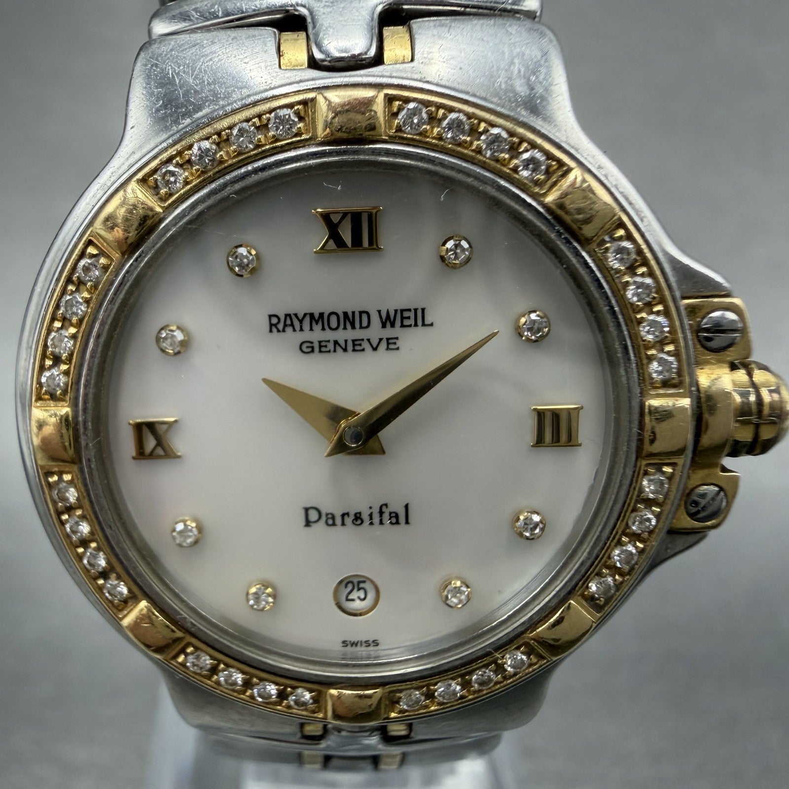 Raymond Weil Parsifal Watch Women 27mm MOP Dial Steel Diamond Bezel Date NewbatA1