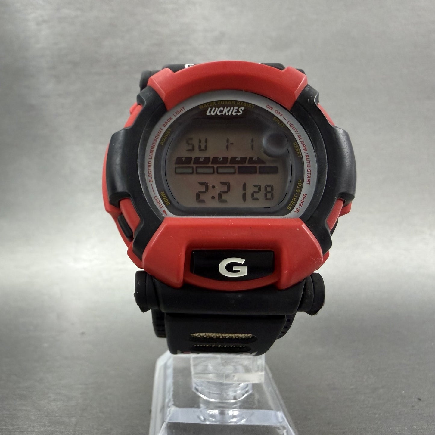 Casio GShock DW002 Watch Men 48mm Lucky Strike Digital Black Red New Battery5