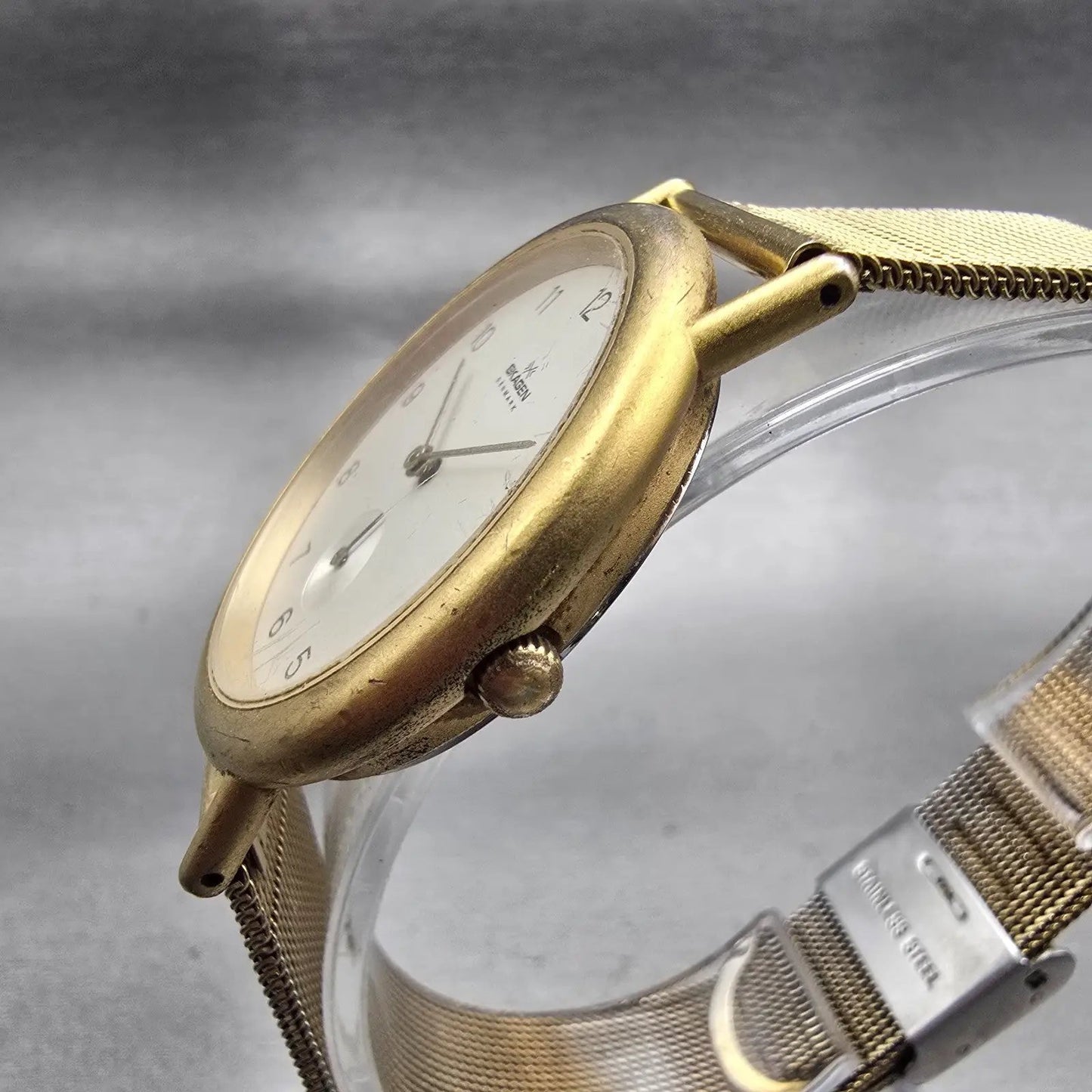 Skagen Watch Men 35mm Silver Dial Gold Tone Small Seconds Round 5LGG New Battery2