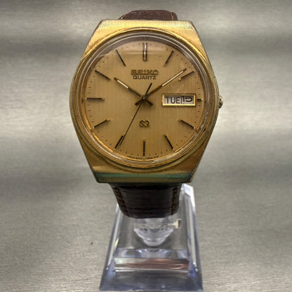 Seiko SQ Watch Men 35mm Gold Dial Gold Tone Daydate Round 8223-8029 New Battery5