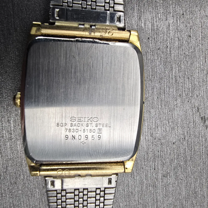 Seiko Watch Men 29mm Gold Dial Gold Tone Rectangle 7830-5150 New Battery Vintage10