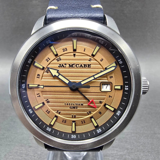 James McCabe Martin GMT Watch Men 42mm Brown Dial Steel Date Round New Battery0
