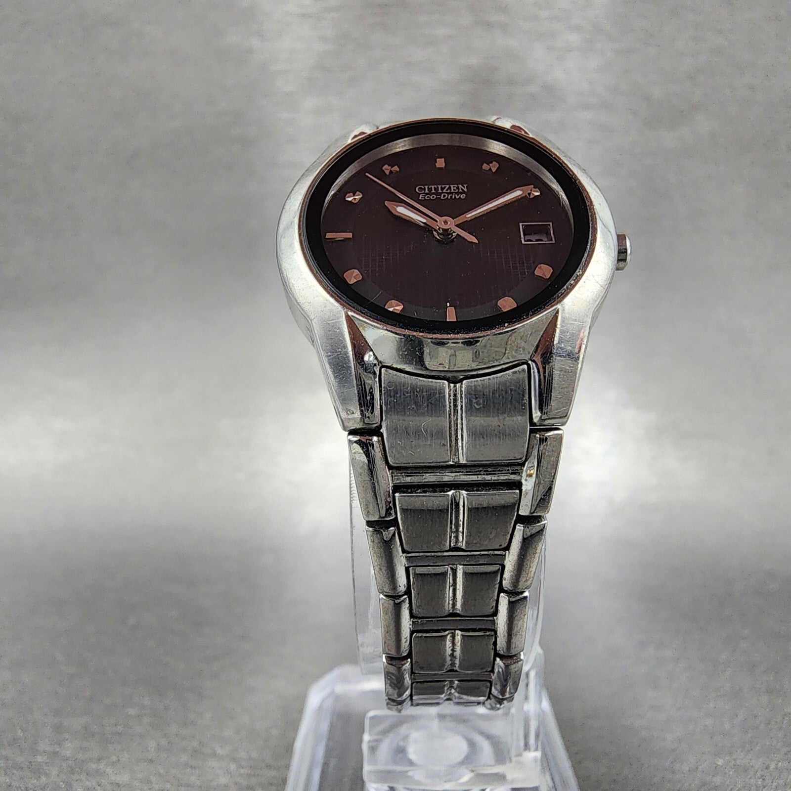 Citizen EcoDrive Watch Women 26mm Black Dial Steel Date Round E011S058503 Runs5