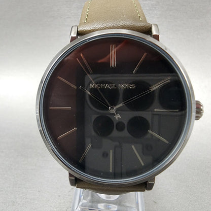 Michael Kors Auden Watch Men 41mm Black Dial Gray Tone MK7147 Round New Battery