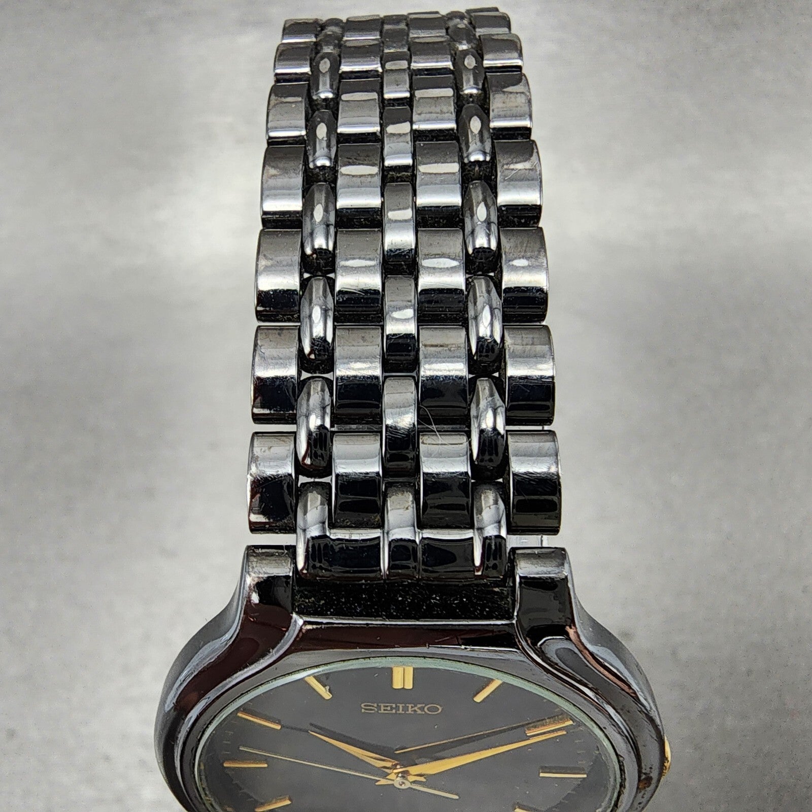 Seiko Watch Men 34mm Black Dial Black Tone Round v7011k20 New Battery4