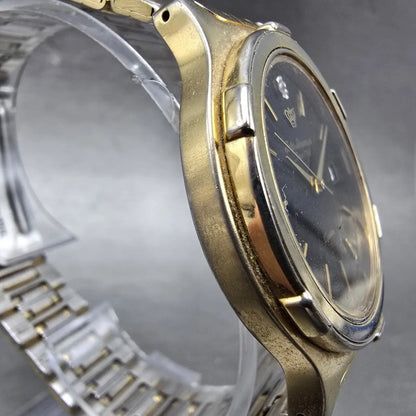 Jules Jurgenson Watch Men 37mm Black Dial Gold Tone Date Round New Battery VTG3