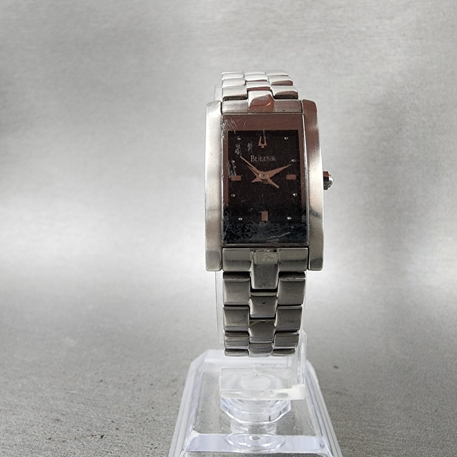 Bulova Tank Watch Women 18mm Black Dial Silver Tone Rectangle 96L37 New Battery5