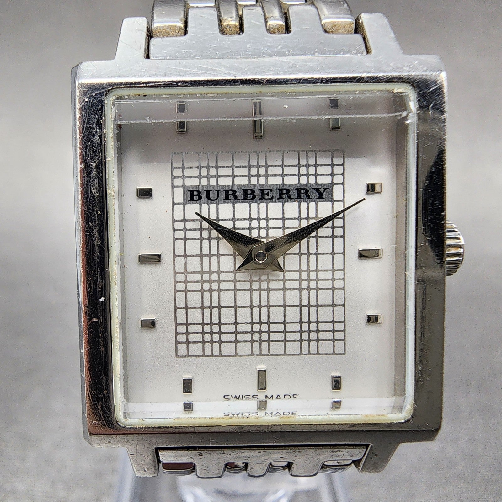 Burberry The City Tank Watch Women 24mm White Dial Steel Rectangle New Battery1
