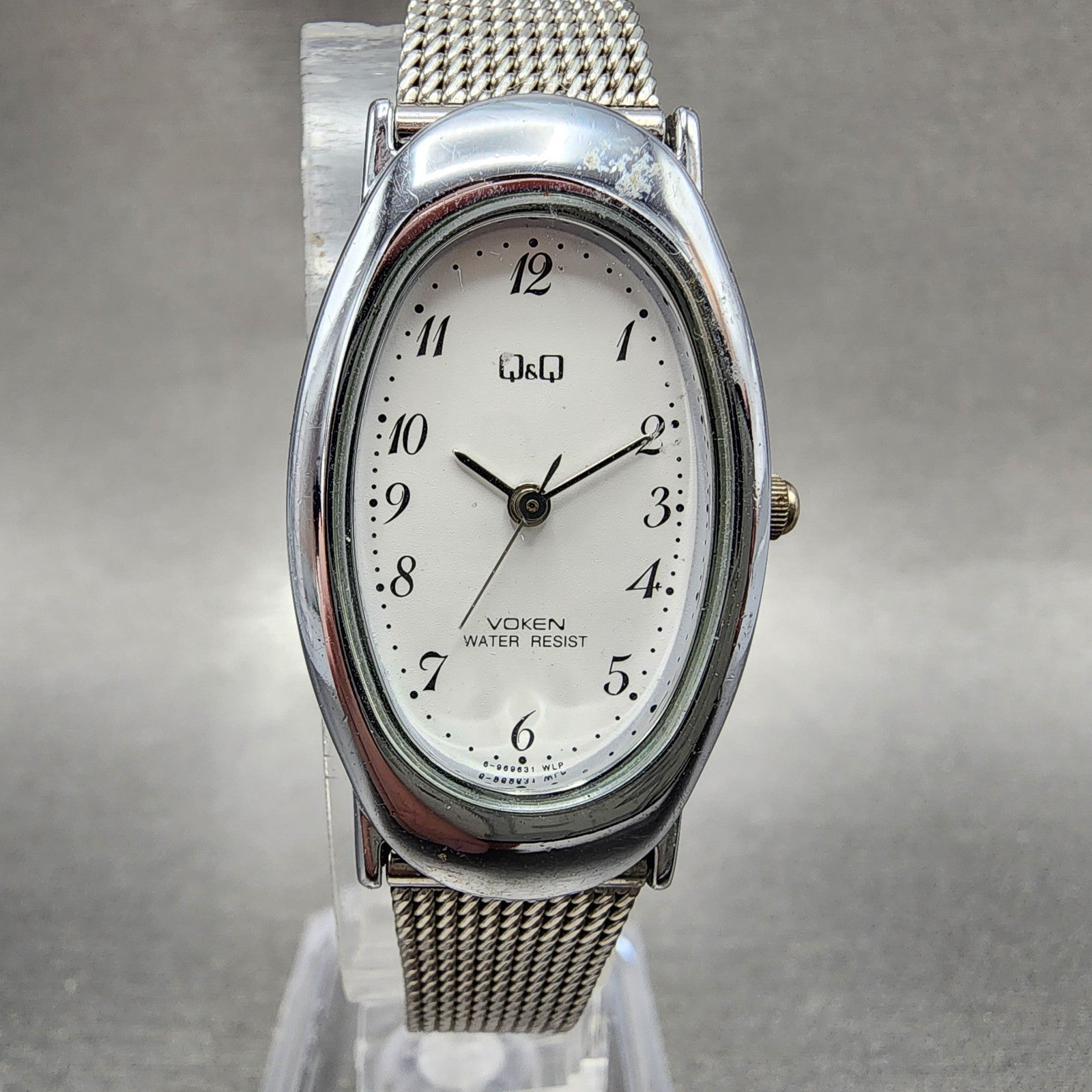 Citizen Q&Q Watch Women 21mm White Dial Silver Tone Oval Mesh Band New battery0