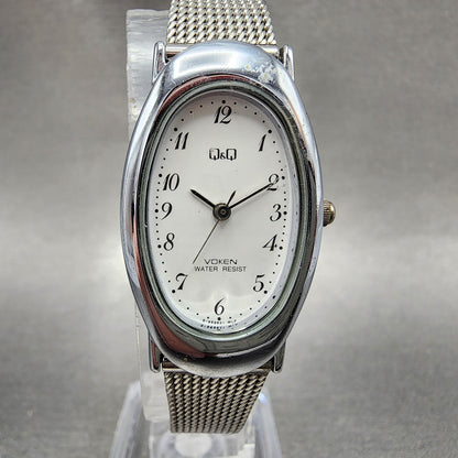 Citizen Q&Q Watch Women 21mm White Dial Silver Tone Oval Mesh Band New battery0