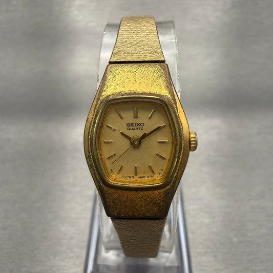 Seiko Watch Women 17mm Gold Dial Gold Tone Hexagon 4N01-5021 New Battery0