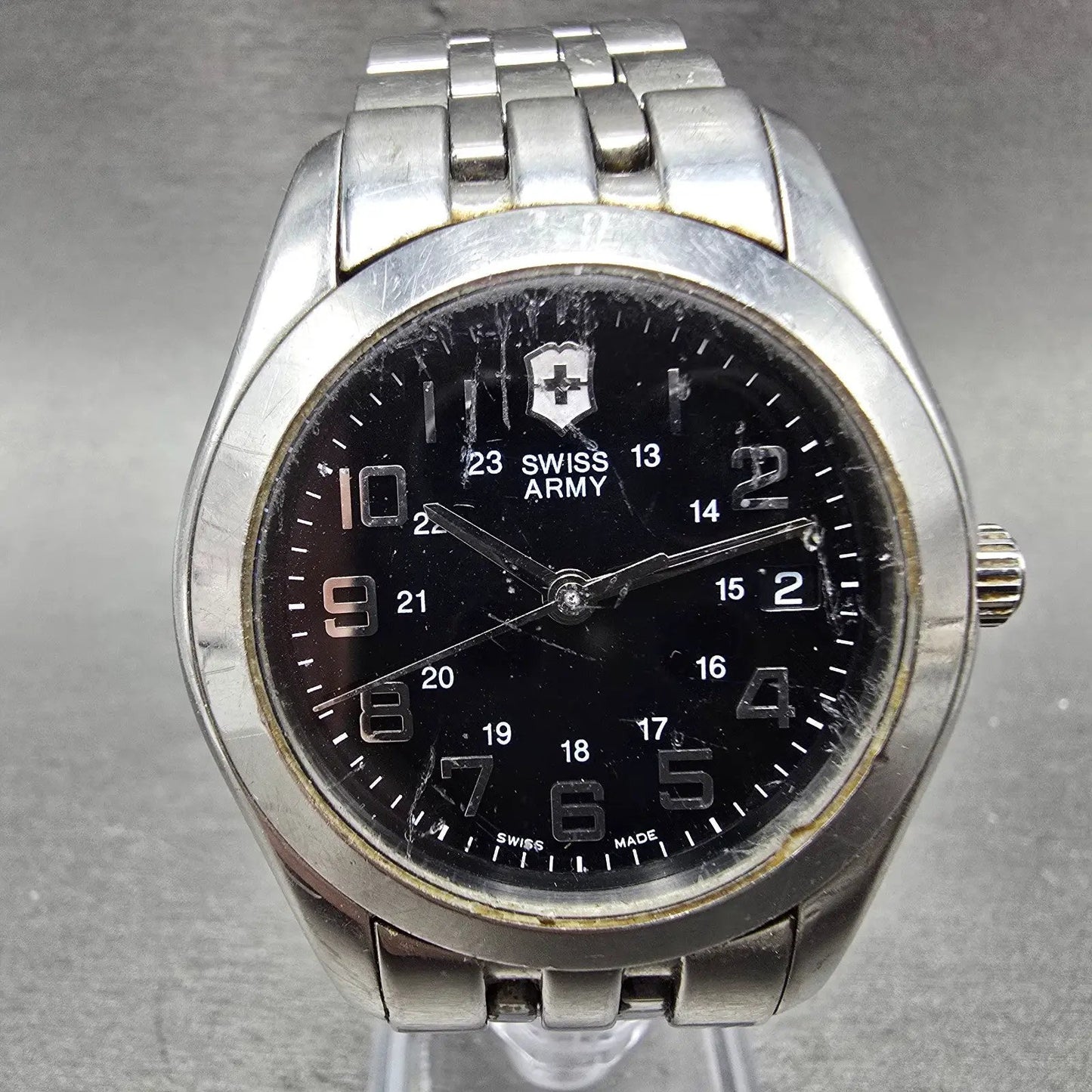 Victorinox Swiss Army Alliance Watch Men 38mm Black Dial Steel Date New Battery0