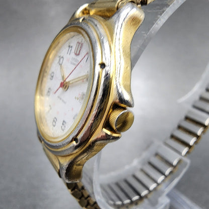 Citizen Watch Women White 27mm Dial Gold Tone Date Round 6010-S37668 New Battery