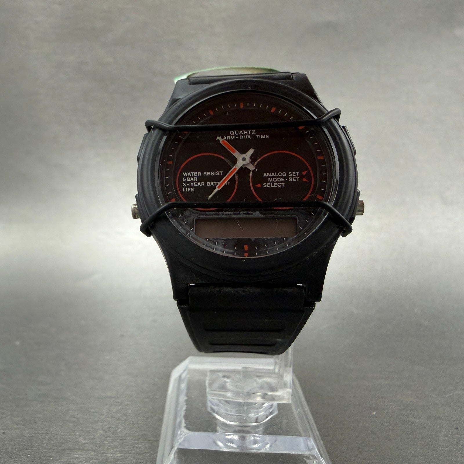 Casio AQW-5 Watch Men 36mm Analog Digital Black Tone Round VTG PARTS6