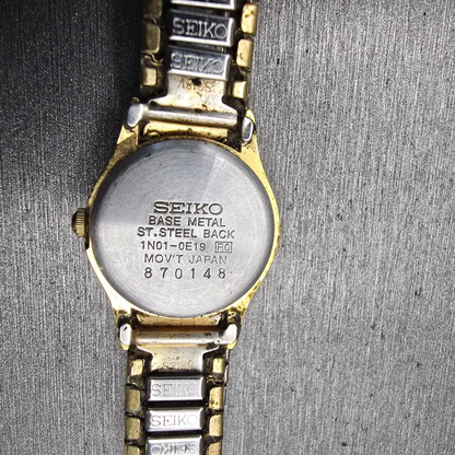 Seiko Watch Women 20mm Gold Dial Gold Tone Round 1N01-0E19 New Battery Vintage10