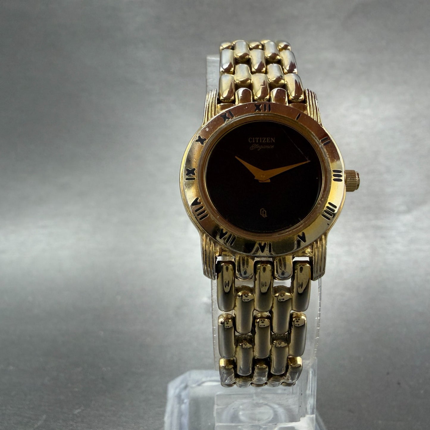Citizen Elegance Watch Women 22mm Black Dial Gold Tone Round 5420-S26003 NewBat45