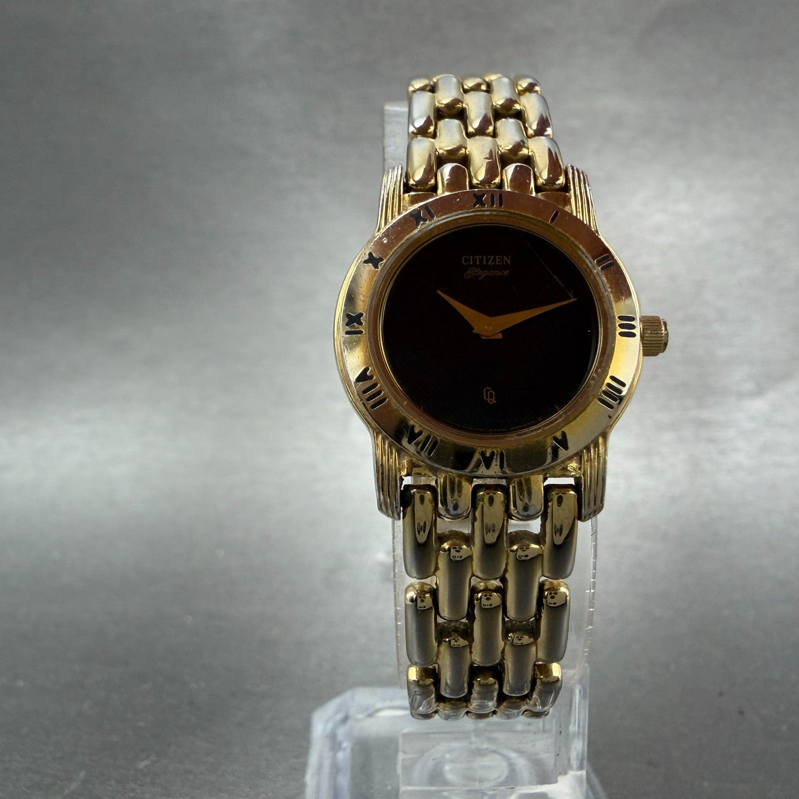 Citizen Elegance Watch Women 22mm Black Dial Gold Tone Round 5420-S26003 NewBat45