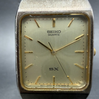 Seiko SX Tank Watch Men 26mm Champagne Dial Two Tone Rectangle 5Y95-5010 New Bat1