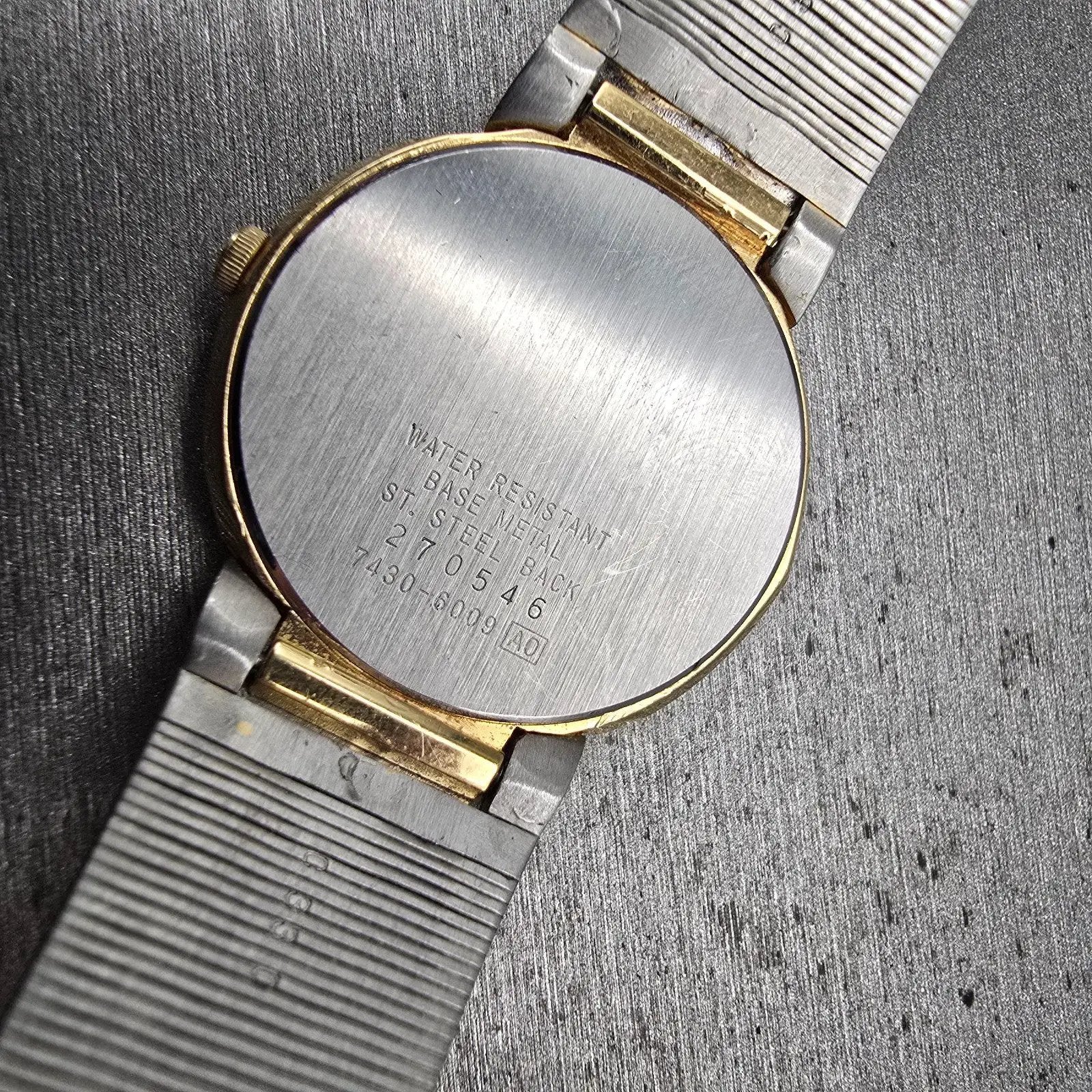 Seiko Watch Men 32mm Champagne Dial Gold Tone Round 7430-6009 New Battery VTG10