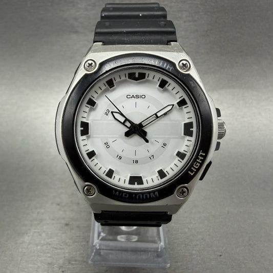 Casio Watch Men 44mm White Dial Black Tone Round MWC100H New Battery0