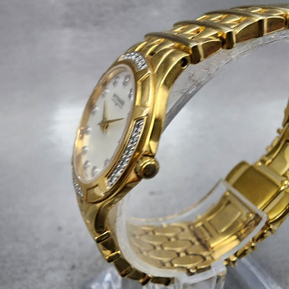 Wittnauer Watch Women 25mm MOP Dial Gold Tone Diamond Bezel Round New Battery2
