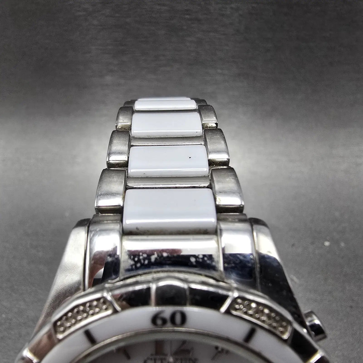 Citizen Eco-Drive Chronograph Watch Women 39mm White Dial Steel Diamonds Runs4