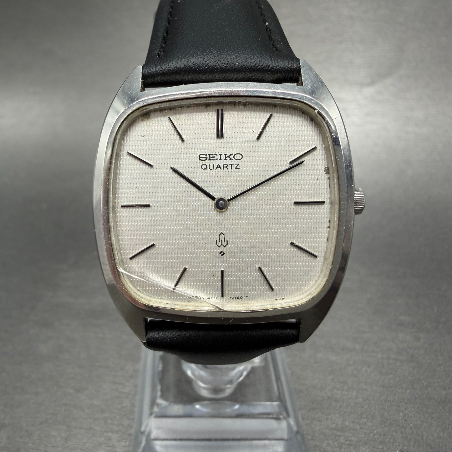 Seiko Watch Men 33mm Silver Dial Silver Tone Rectangle 4130-5320 New Battery0