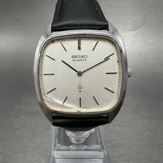 Seiko Watch Men 33mm Silver Dial Silver Tone Rectangle 4130-5320 New Battery0