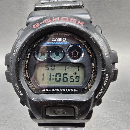 Casio G-Shock DW-6900 Watch Men 50mm Black  Alarm Chrono 1289 CRACKED New Batt0