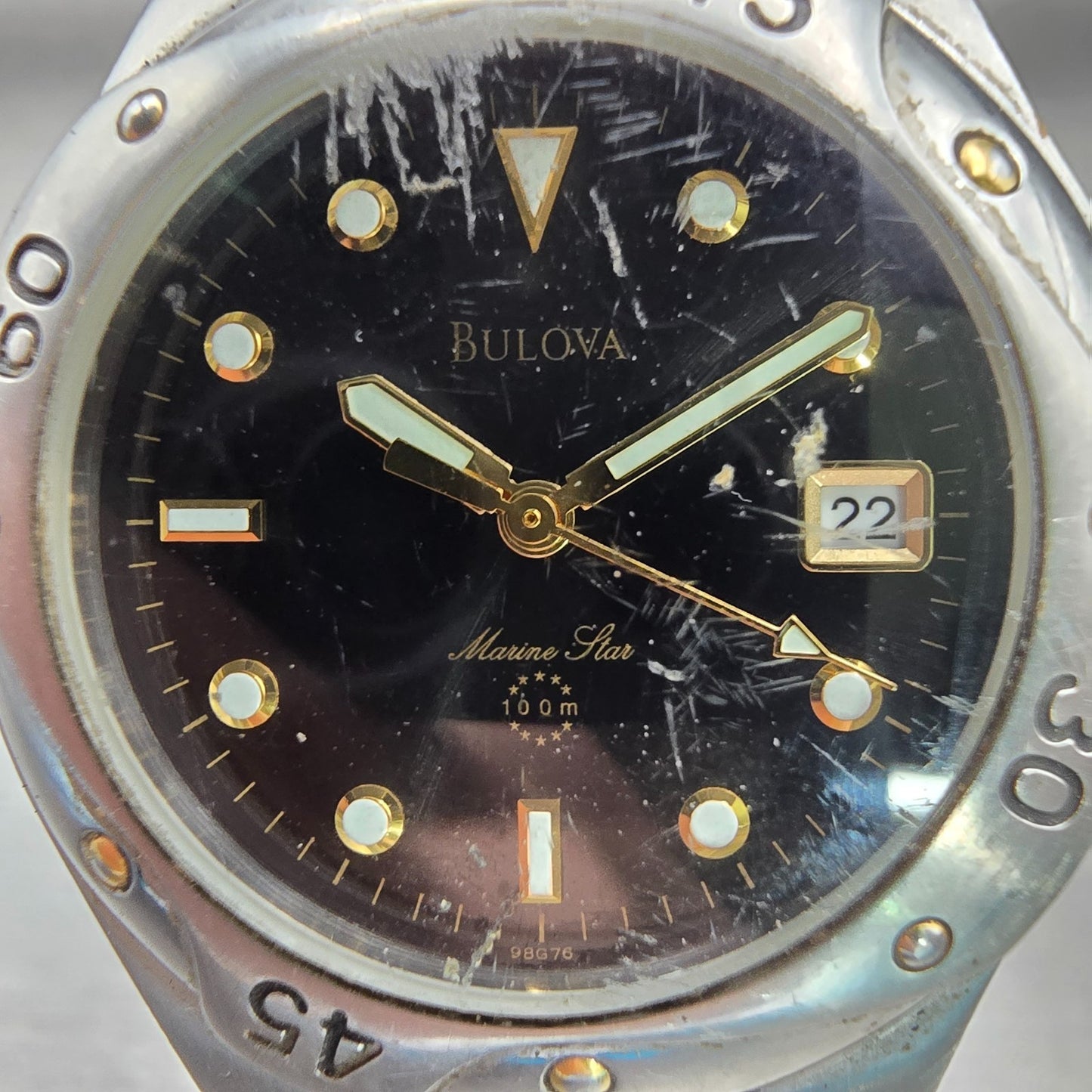 Bulova Marine Star Watch Men 37mm Black Dial Two Tone Date Round New Battery1