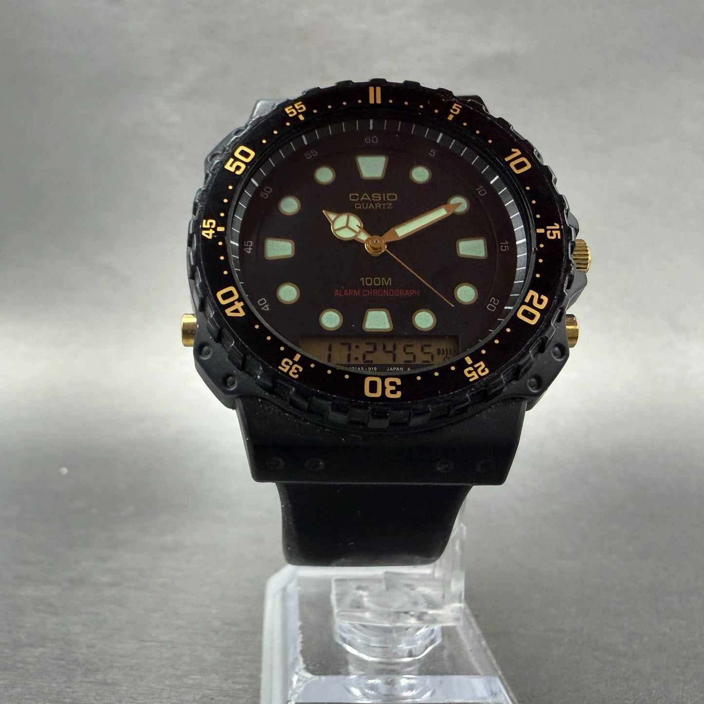 Casio AQ-100W Watch Men 45mm Analog Digital Black Tone Alarm Chrono New BatteryA5