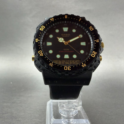 Casio AQ-100W Watch Men 45mm Analog Digital Black Tone Alarm Chrono New BatteryA5