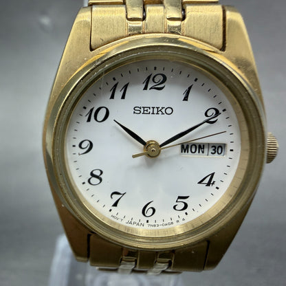 Seiko Watch Women 24mm White Dial Gold Tone Daydate 7N83-0011 New Battery1