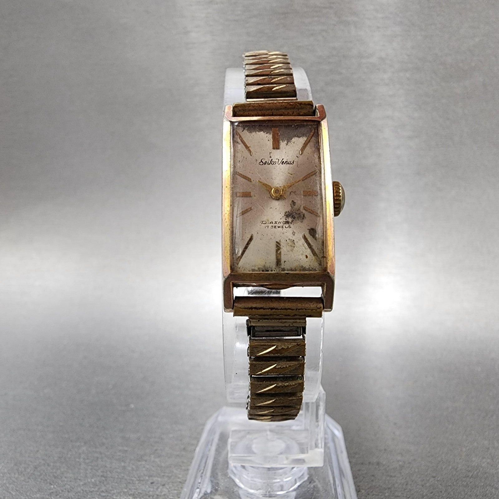 Seiko Venus Tank Watch Women 16mm Silver Dial Gold Plated Manual Runs5