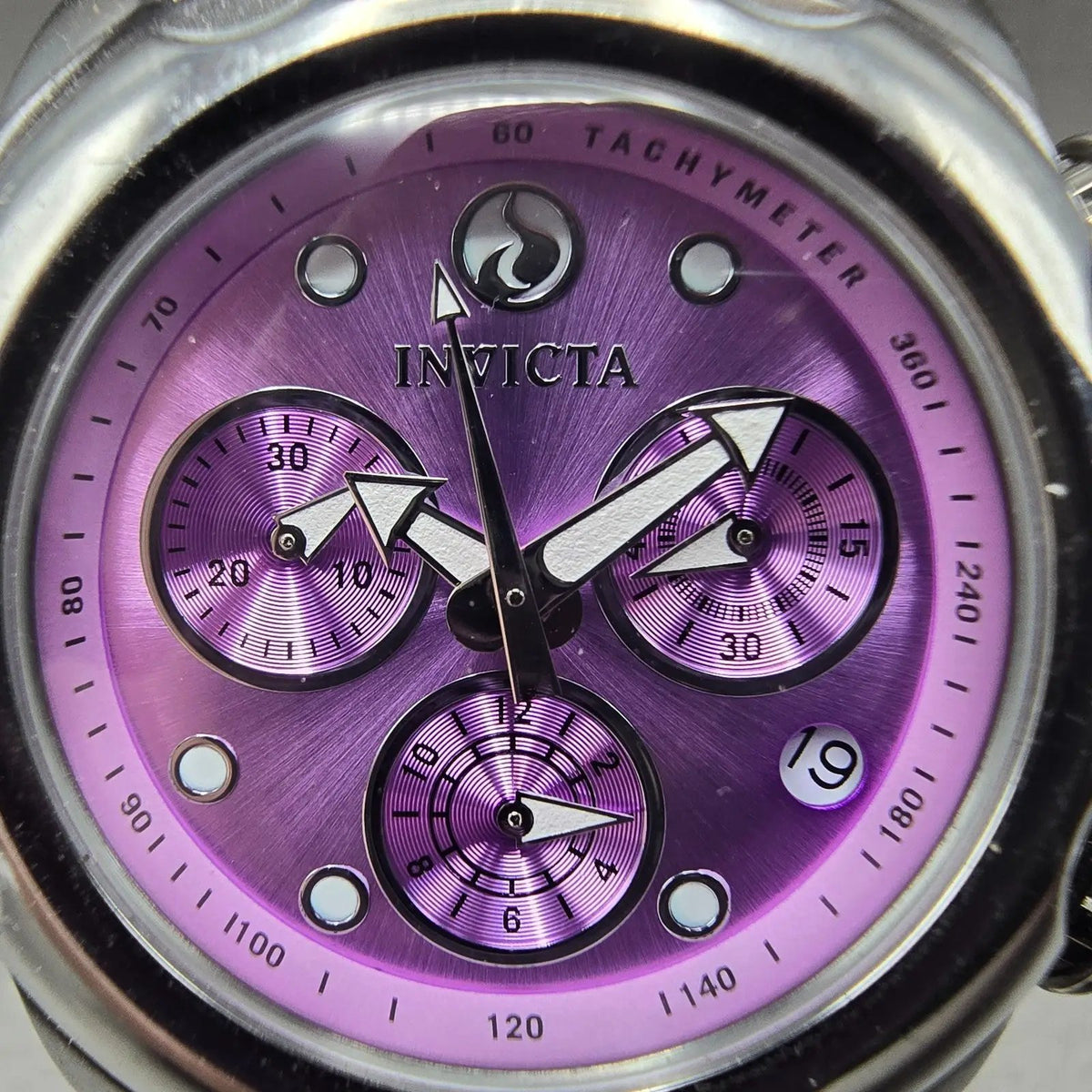 Invicta Chronograph Watch Men 39mm Purple Dial Silver Ceramic Date Round New Bat1
