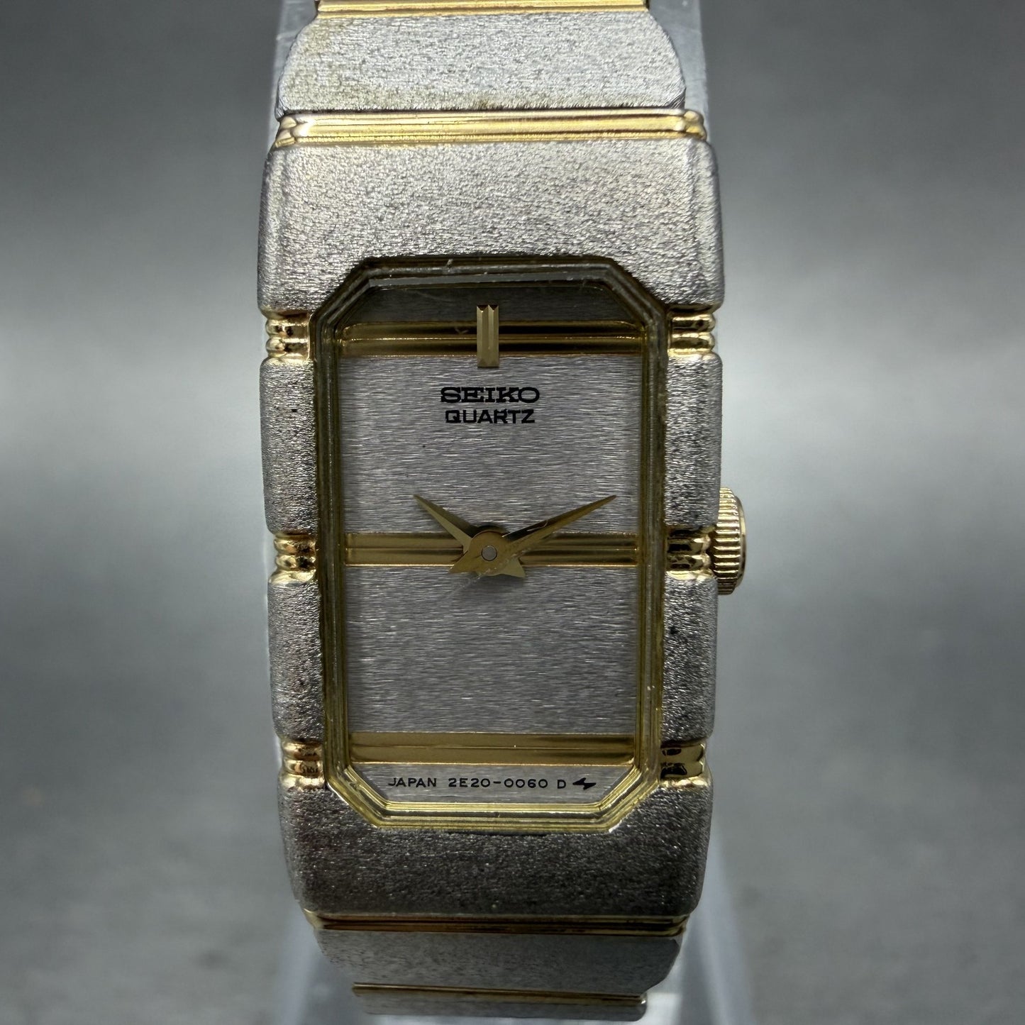 Seiko Watch Women 14mm Silver Dial Two Tone Rectangle 2E20-7259 New Battery1