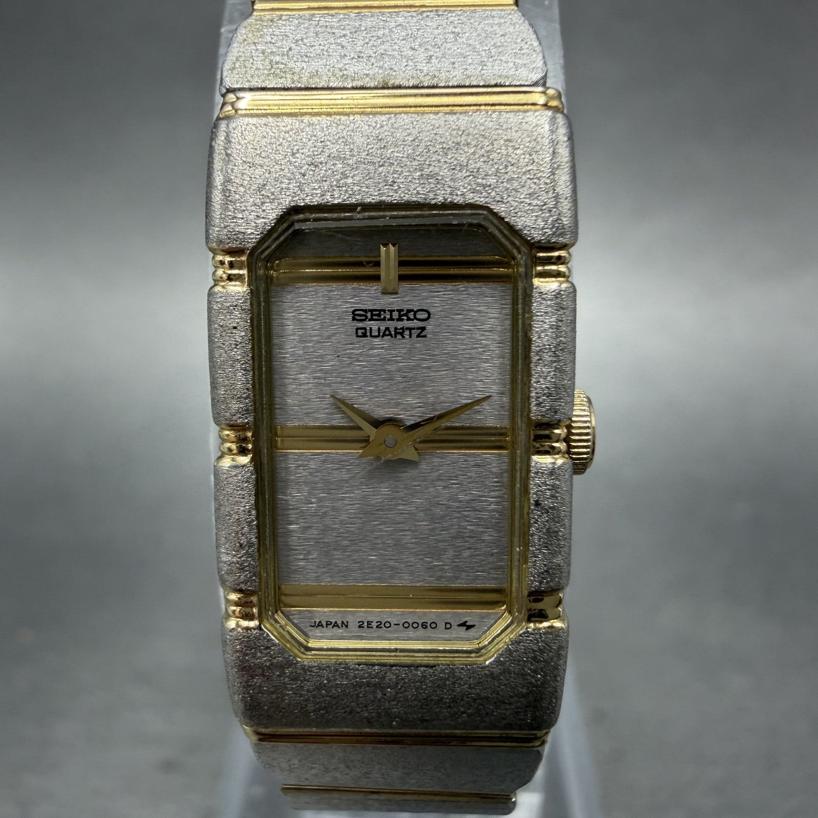 Seiko Watch Women 14mm Silver Dial Two Tone Rectangle 2E20-7259 New Battery1