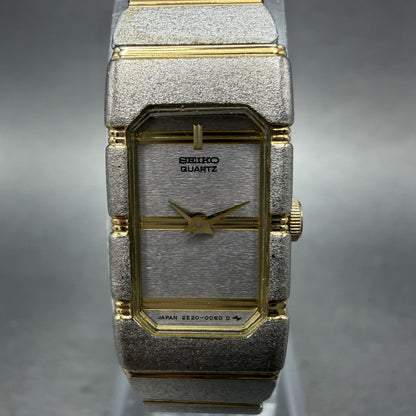 Seiko Watch Women 14mm Silver Dial Two Tone Rectangle 2E20-7259 New Battery1