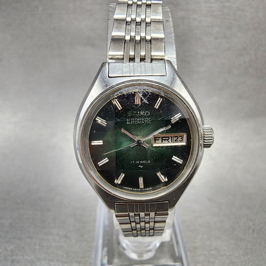 Seiko Automatic Watch Women 24mm Green Dial Silver Tone Daydate 22060300 Runs0