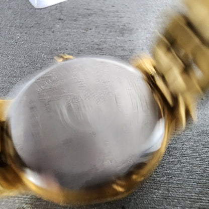 Seiko SQ 50 Watch Women 25mm White Dial Gold Tone Date Round 7N826C53 New Batt9