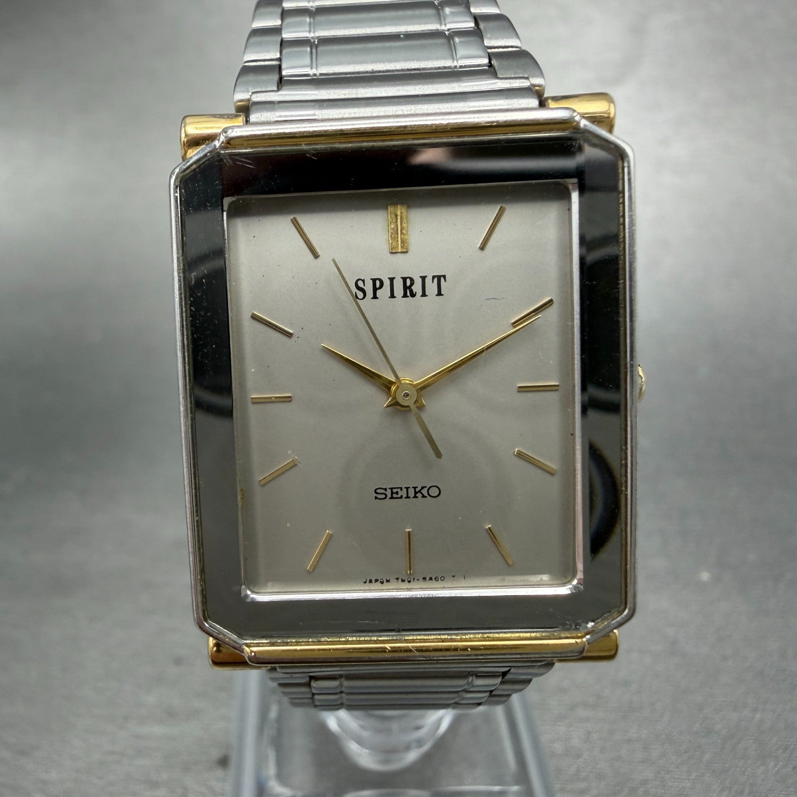 Seiko Spirit Tank Watch Men 25mm Gray Dial Two Tone 7n01-5a50 New Battery VTG0