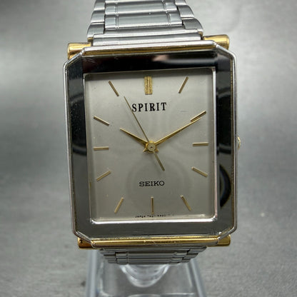 Seiko Spirit Tank Watch Men 25mm Gray Dial Two Tone 7n01-5a50 New Battery VTG0
